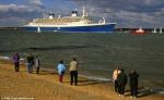 ID 1494 NORWAY (1961/76049grt/IMO 5119143, ex-FRANCE. Renamed BLUE LADY prior to scrapping) is towed past Calshot into The Solent for compass adjustments after her 1996 refit at the A&P shipyard in...